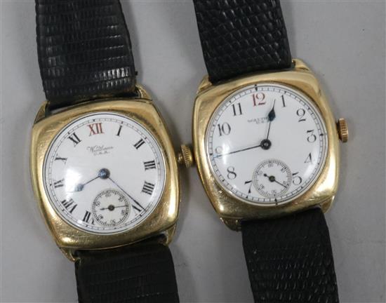 A Waltham 9ct gold gentlemans wristwatch and a similar rolled gold watch